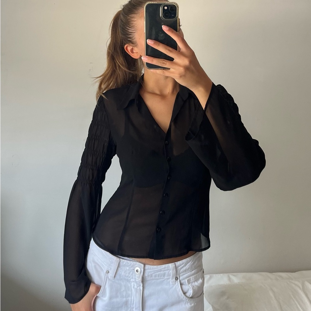 Mexx Black Sheer Button-Up Blouse